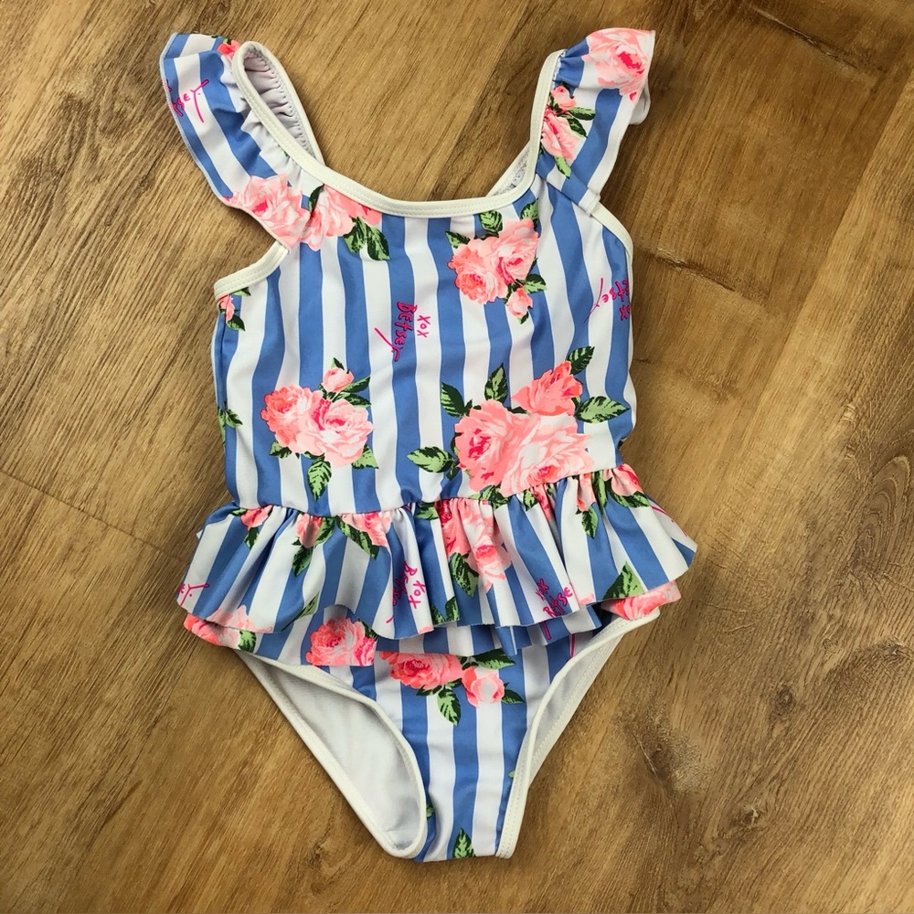 Betsey Johnson Floral Striped Kids Swimsuit